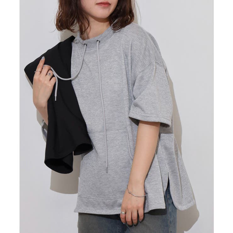 杢グレー | ラメ混裏毛デザインラウンドヘムオーバーサイズトップス | JungleJalopy