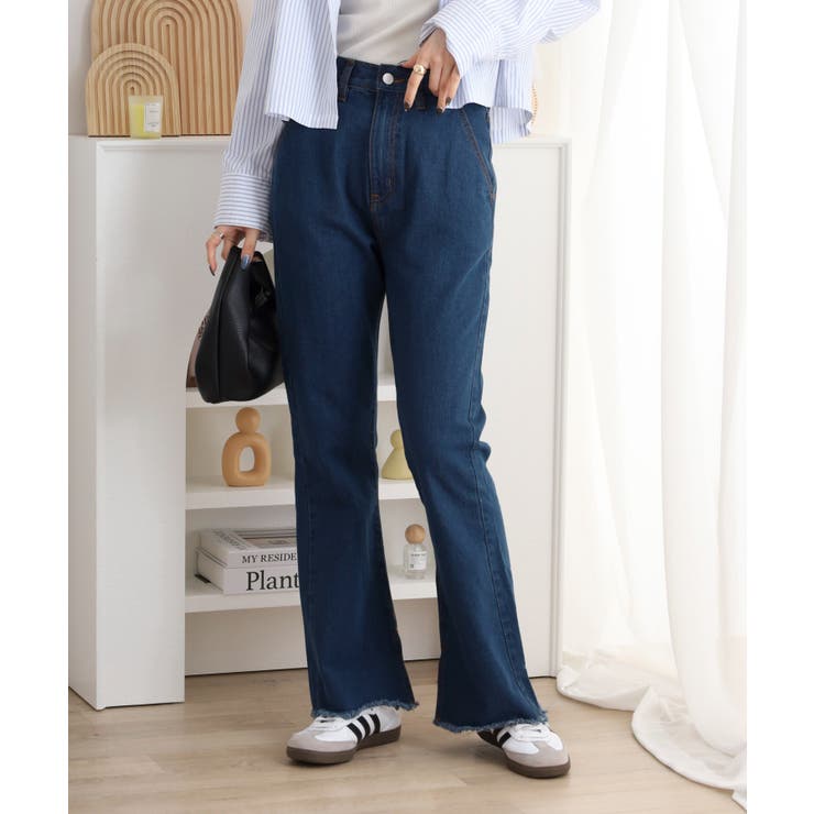 NAVY | コットンデニムフレアパンツ レディース ボトムス | JungleJalopy