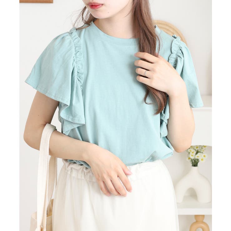 MINT | ショルダーフリルフレンチスリーブTシャツ レディース | JungleJalopy