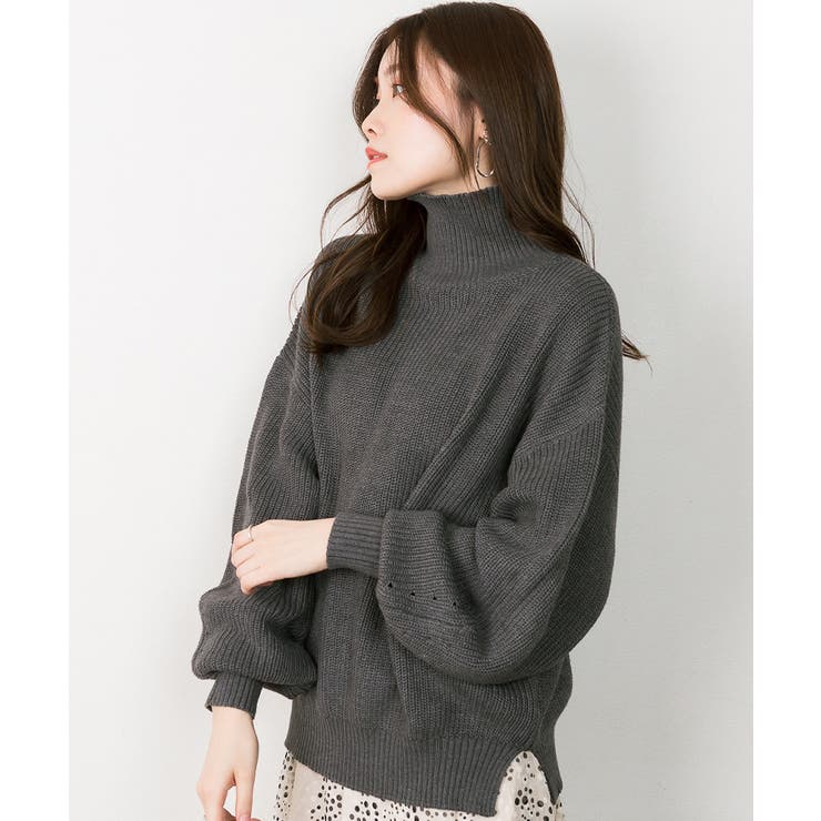 M-GRAY | タートルネック ボリュームニット トップス | JungleJalopy