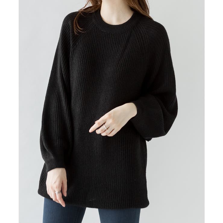 【ドブソン様・美品】〈H〉H BEAUTY&YOUTH バルーンニット ブラック バルーン袖ゆるニット セーター 大きいサイズ[品番：BEKW0000085