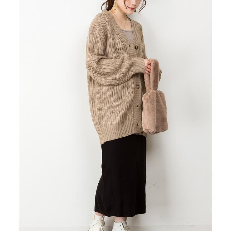 ざっくり編みニットカーディガン レディース オーバーサイズ[品番