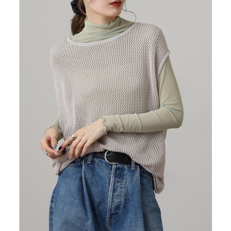 メッシュノースリーブニットトップス レディース 大きいサイズ | JungleJalopy | 詳細画像1 