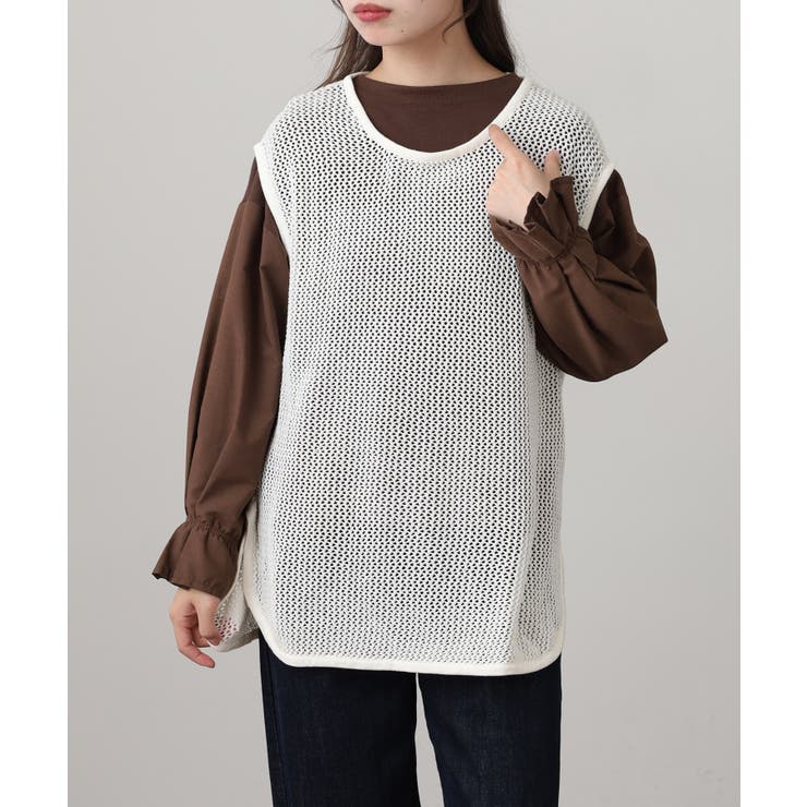 メッシュノースリーブニットトップス レディース 大きいサイズ | JungleJalopy | 詳細画像14 