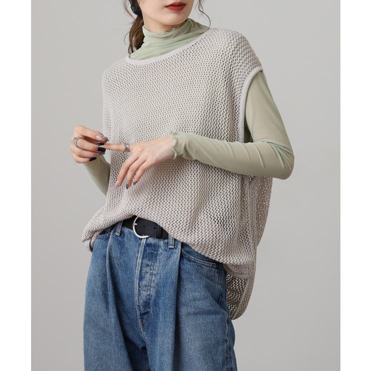 メッシュノースリーブニットトップス レディース 大きいサイズ | JungleJalopy | 詳細画像4 