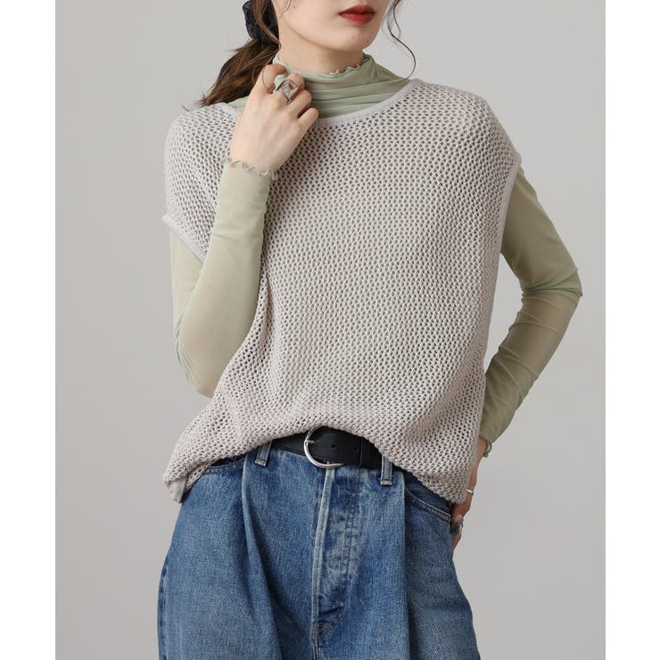 メッシュノースリーブニットトップス レディース 大きいサイズ | JungleJalopy | 詳細画像5 