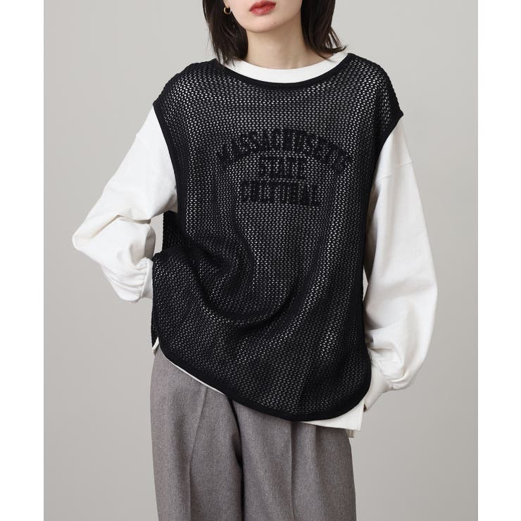 BLACK | メッシュノースリーブニットトップス レディース 大きいサイズ | JungleJalopy