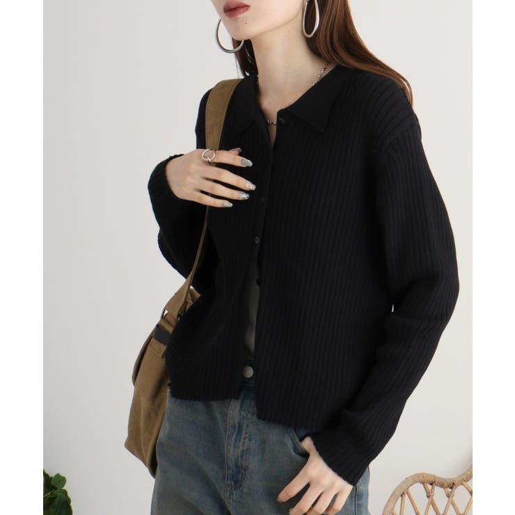 M-L・LL-3L・4L-5L】リブポロニットカーディガン 冬 レディース M-L・LL-3L・4L-5L】リブポロニットカーディガン 冬 レディース