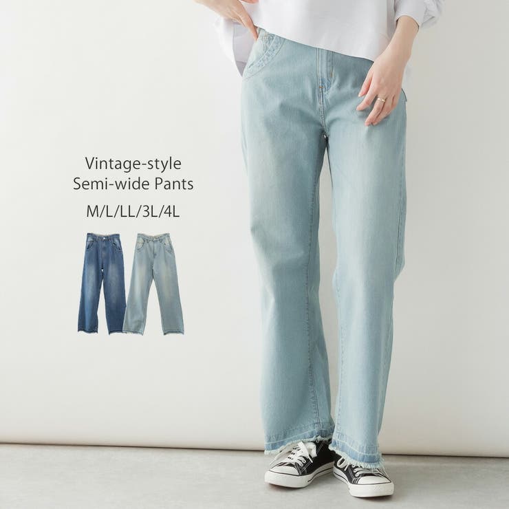 ヴィンテージ風ポケット加工セミワイドパンツ デニムパンツ レディース | JungleJalopy | 詳細画像1 