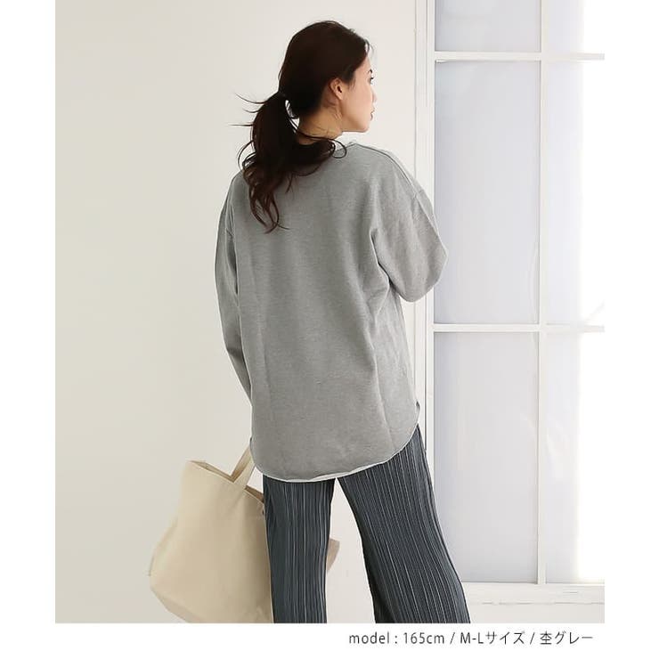 M-L・LL-3L・4L-5L】切りっぱなし裏毛Vネックトレーナー[品番