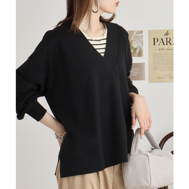 ミニ裏毛Vネックサイドスリットスウェット 大きいサイズ レディース | JungleJalopy | 詳細画像9 