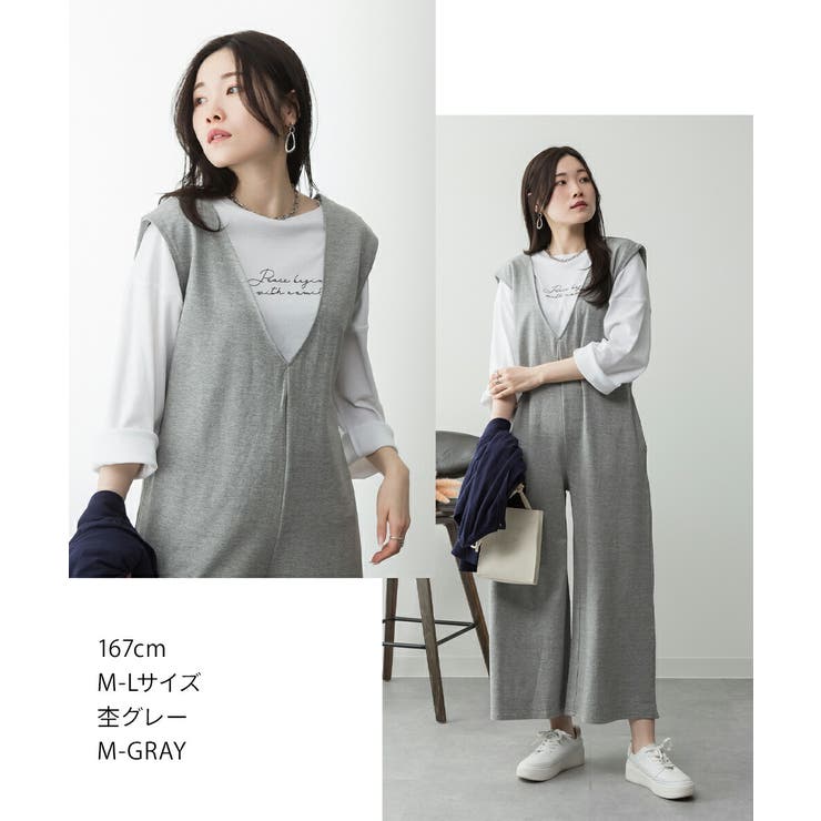 ミニ裏毛ディープVネックコットンジャンプスーツ レディース 大きいサイズ | JungleJalopy | 詳細画像2 