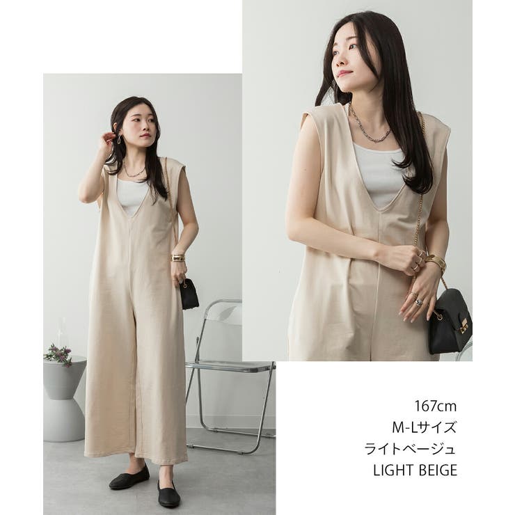 ミニ裏毛ディープVネックコットンジャンプスーツ レディース 大きいサイズ | JungleJalopy | 詳細画像11 