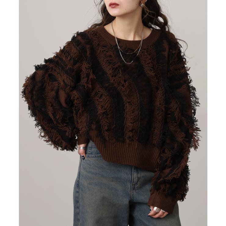 モヘアタッチ フリンジジャガード ニット | JungleJalopy | 詳細画像3 