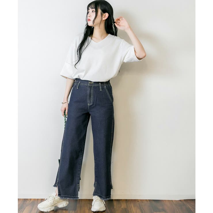 格安販売の M・L・LL・3L・4L】サイドスリット裾加工パンツ[品番 パンツ