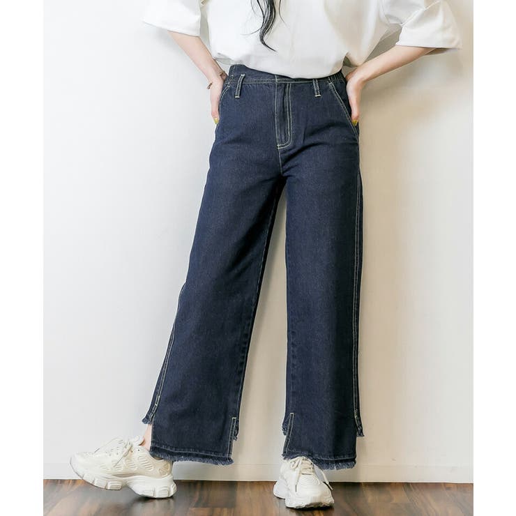 M・L・LL・3L・4L】サイドスリット裾加工パンツ[品番