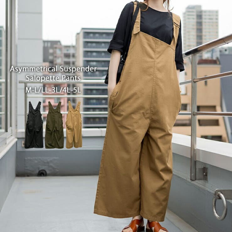 【M-L・LL-3L・4L-5L】アシメサスペンダーサロペットパンツ | JungleJalopy | 詳細画像1 