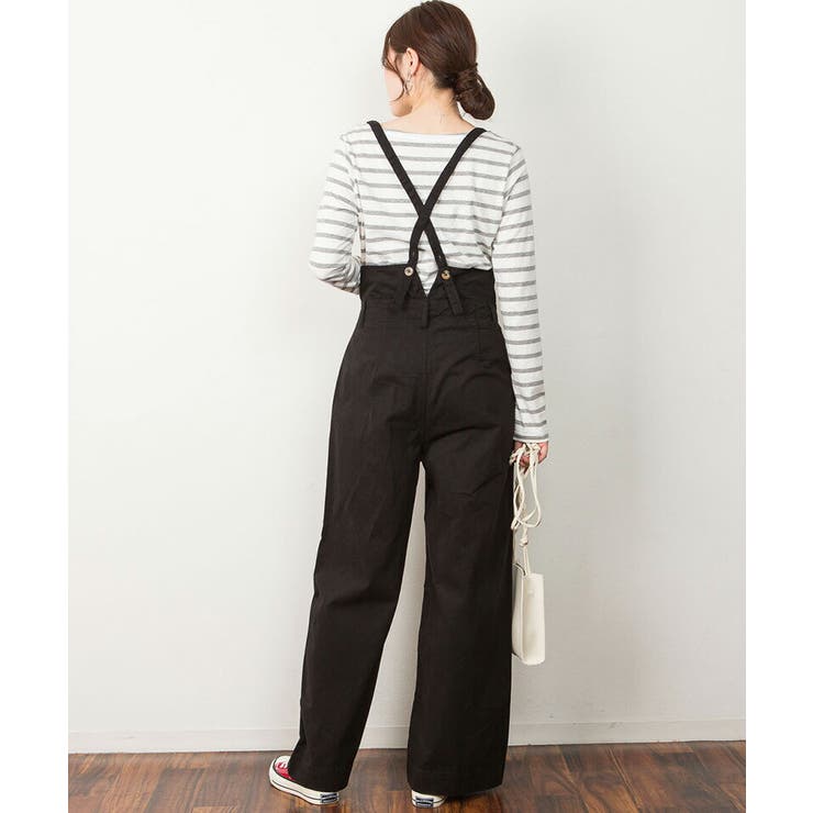 サスペンダー付きハイウェストツイルパンツ