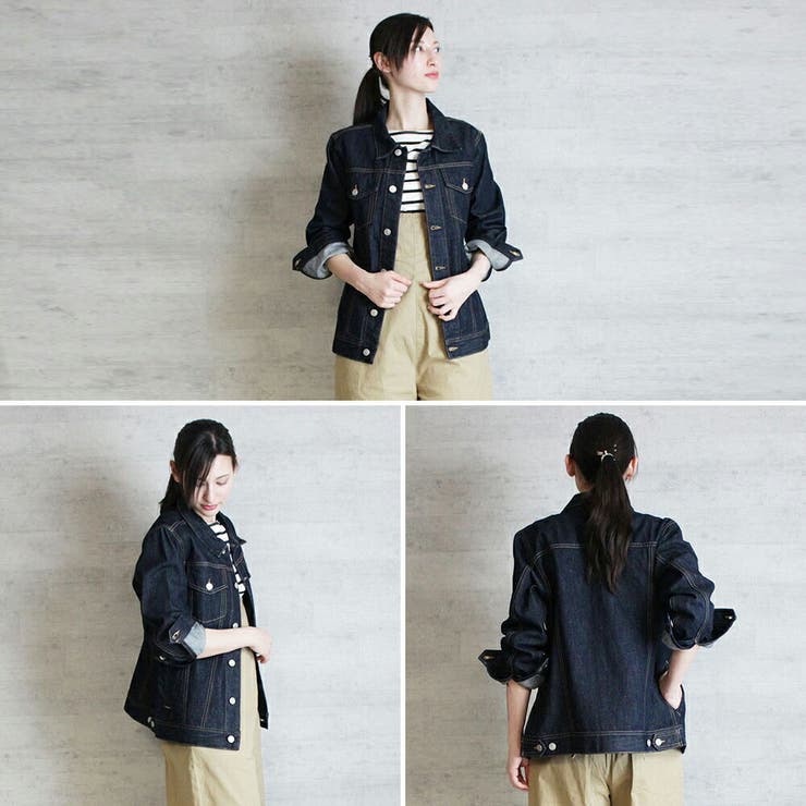 デニム　ロングジャケット ウエストベルト付き　Gジャン　アウター REAL STYLE（ファッション） デニムジャケット レディース 長め