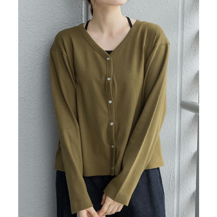 【M-L・LL-3L・4L-5L】パールボタンVネックカーディガン | JungleJalopy | 詳細画像13 