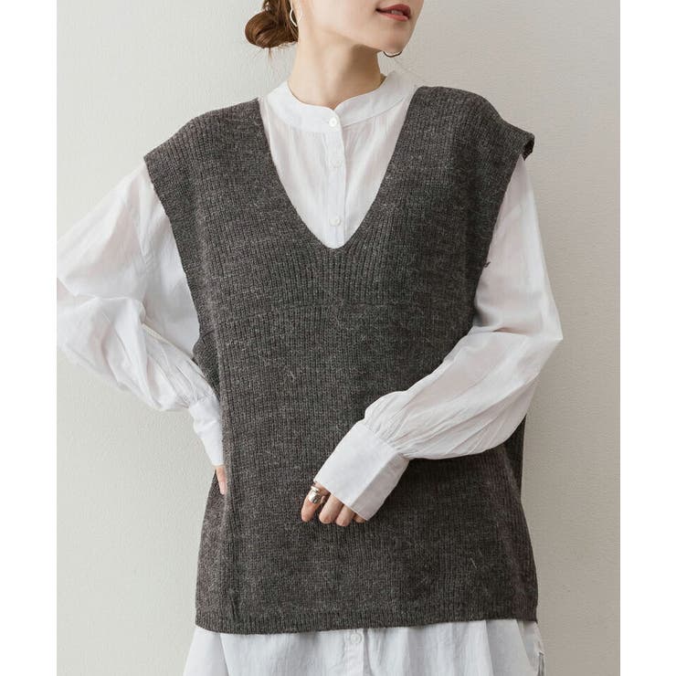 M-L・LL-3L・4L-5L】深Vネックニットベスト[品番：BEKW0000466