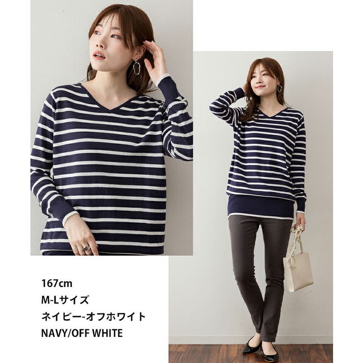 【M-L・LL-3L・4L-5L】Vネックボーダーニット | JungleJalopy | 詳細画像6 