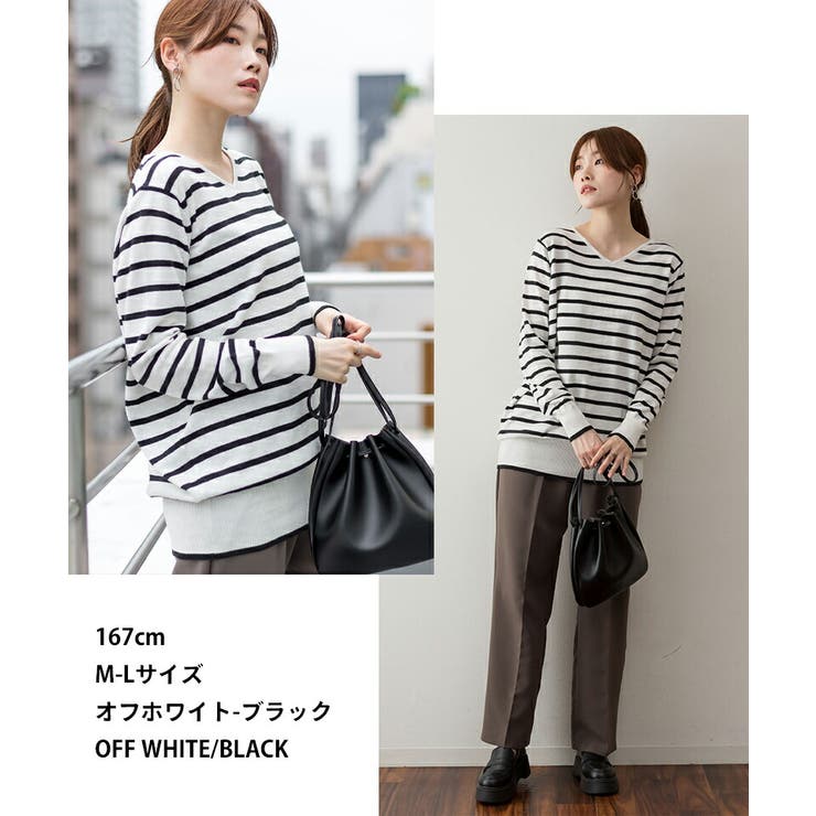 【M-L・LL-3L・4L-5L】Vネックボーダーニット | JungleJalopy | 詳細画像7 