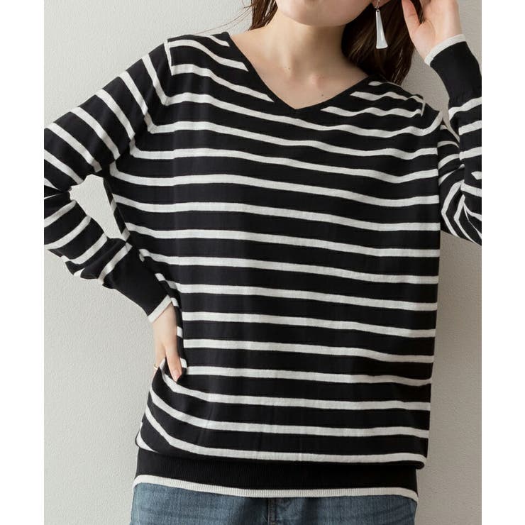 【M-L・LL-3L・4L-5L】Vネックボーダーニット | JungleJalopy | 詳細画像10 