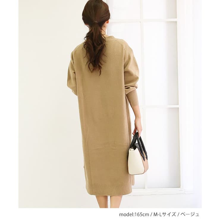 M-L・LL-3L・4L-5L】Vネックニットワンピース[品番：BEKW0000440