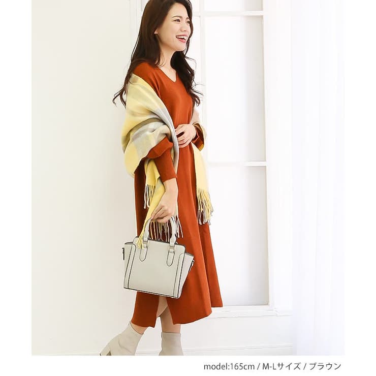M-L・LL-3L・4L-5L】Vネックニットワンピース[品番：BEKW0000440