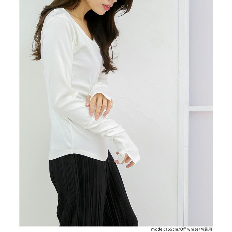 M・L・LL・3L・4L】Vネック指空きTシャツ[品番：BEKW0000385