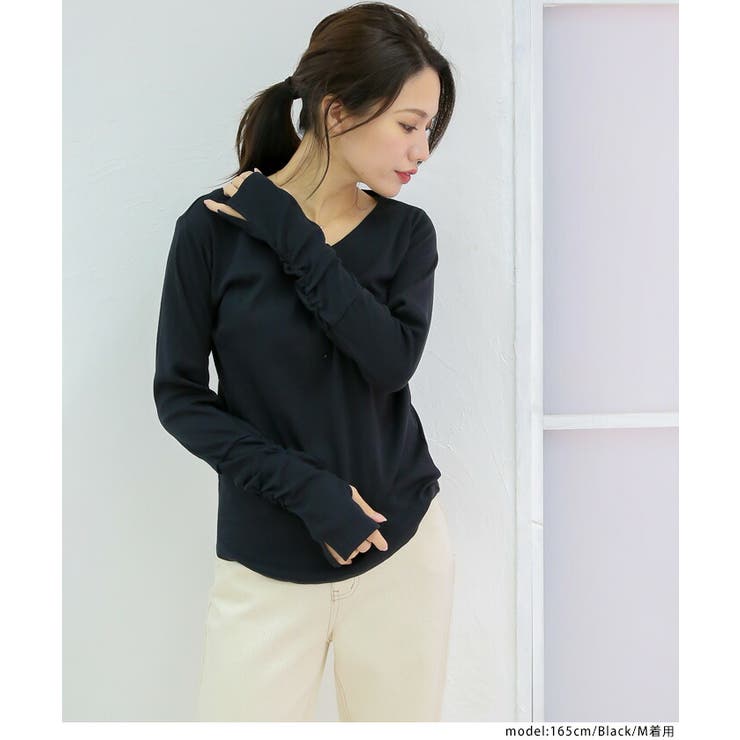 M・L・LL・3L・4L】Vネック指空きTシャツ[品番：BEKW0000385