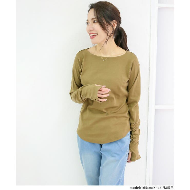 M・L・LL・3L・4L】ボートネック指空きTシャツ[品番