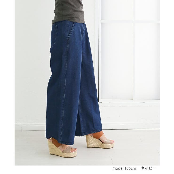 ウエストタックハイウエストワイドデニムパンツ デニム パンツ