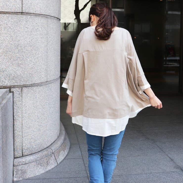 【M-L・LL-3L・4L-5L】ゆるっと異素材レイヤードTシャツ | JungleJalopy | 詳細画像4 