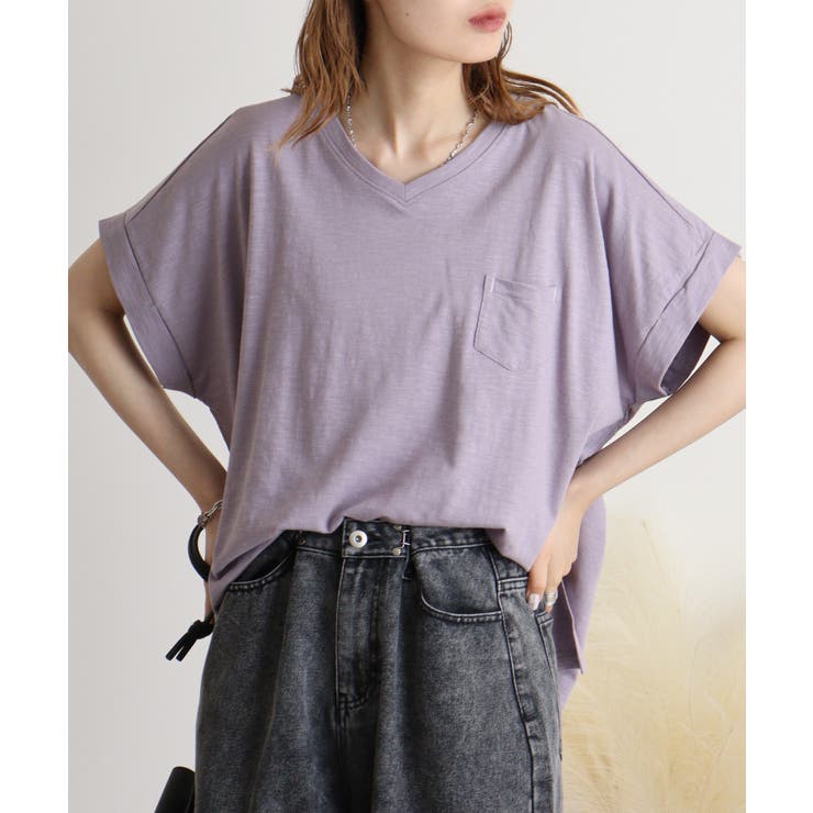 【M L】オーバーサイズポケット付きVネックTee Tシャツ | JungleJalopy | 詳細画像4 