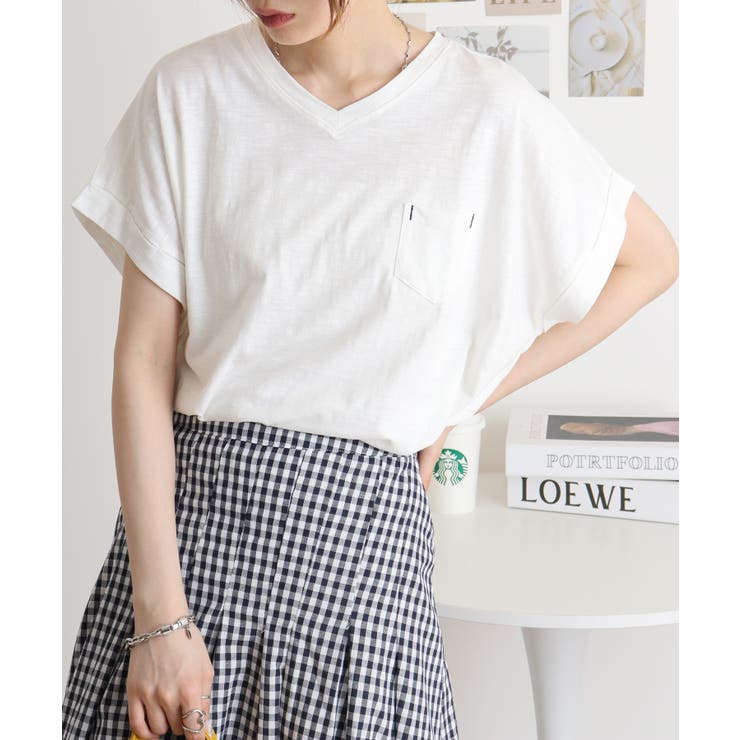 【M L】オーバーサイズポケット付きVネックTee Tシャツ | JungleJalopy | 詳細画像6 