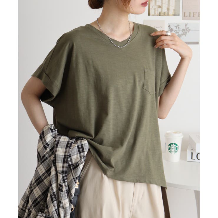 【M L】オーバーサイズポケット付きVネックTee Tシャツ | JungleJalopy | 詳細画像69 