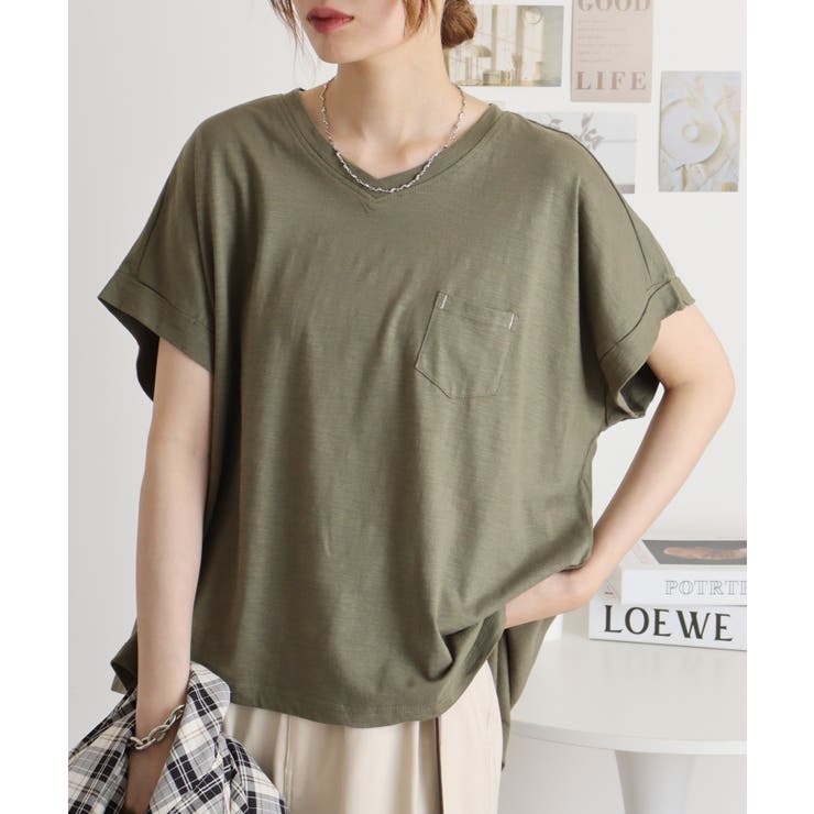 【M L】オーバーサイズポケット付きVネックTee Tシャツ | JungleJalopy | 詳細画像70 