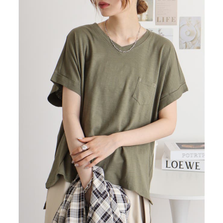 【M L】オーバーサイズポケット付きVネックTee Tシャツ | JungleJalopy | 詳細画像71 