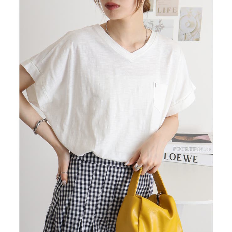 【M L】オーバーサイズポケット付きVネックTee Tシャツ | JungleJalopy | 詳細画像82 