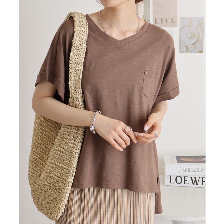 MOCHA | 【M L】オーバーサイズポケット付きVネックTee Tシャツ | JungleJalopy