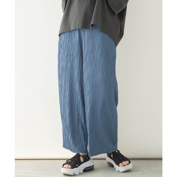 BLUE | レディース リップルストライプ ワイドパンツ | JungleJalopy