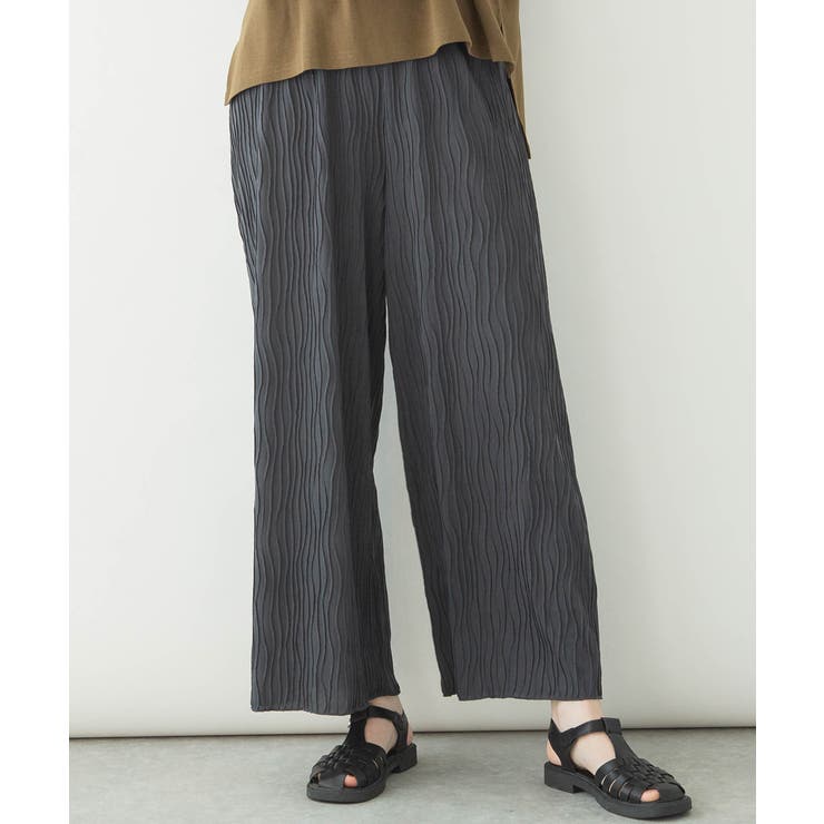 C-GRAY | レディース リップルストライプ ワイドパンツ | JungleJalopy