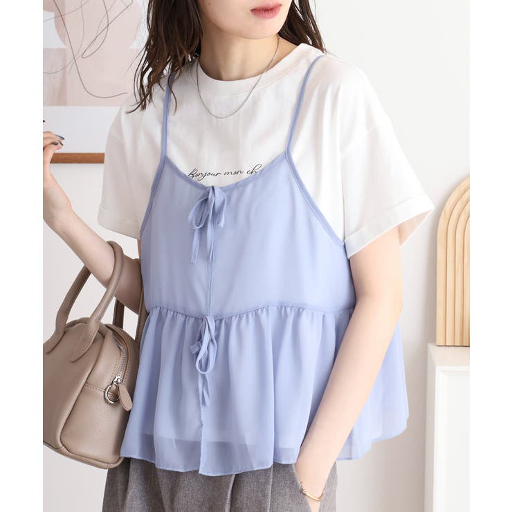 シフォン ビスチェ キャミソール＋ロゴプリントTシャツ[品番