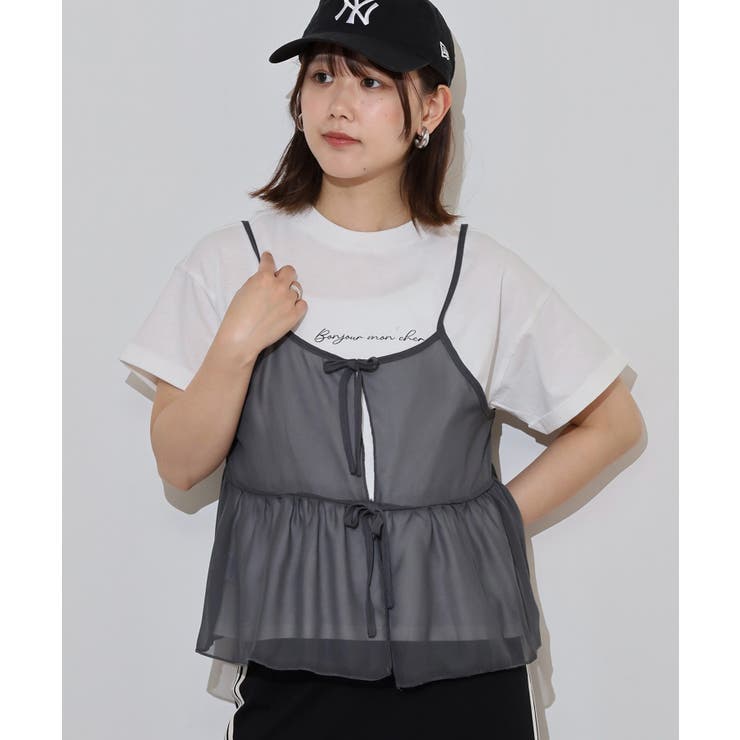 CHARCOAL | シフォン ビスチェ キャミソール＋ロゴプリントTシャツ | JungleJalopy