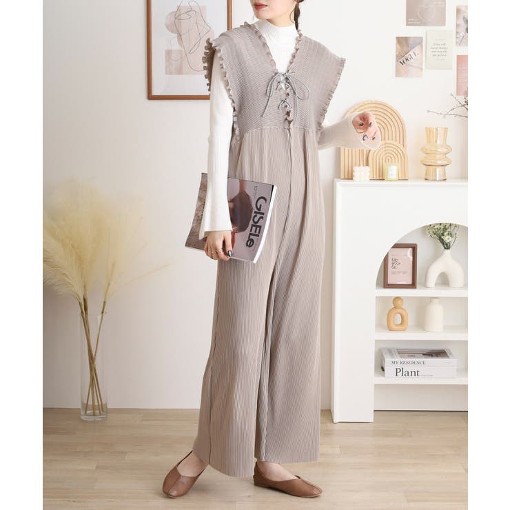 GRAYGE | 胸元レースアップギャザーオールインワン レディース | JungleJalopy