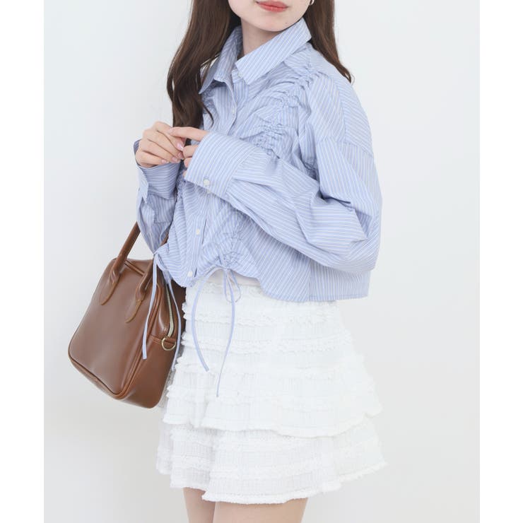 BLUE STRIPE | ショート丈 フロントシャーリング シャツ レディース | JungleJalopy