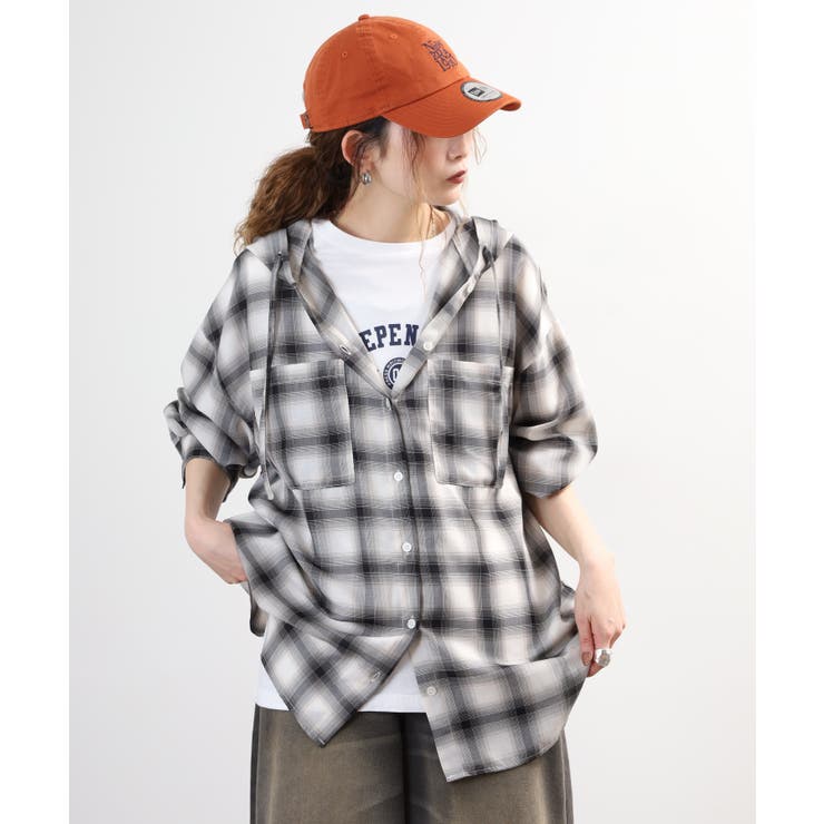 フードビッグチェックシャツ トップス チェック | JungleJalopy | 詳細画像16 