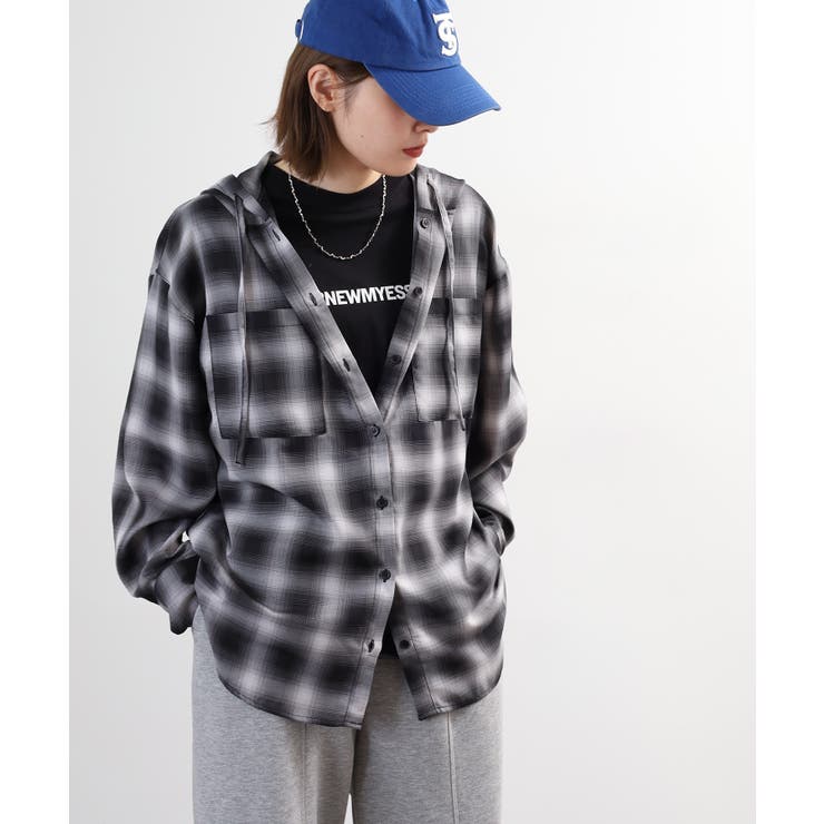 フードビッグチェックシャツ トップス チェック | JungleJalopy | 詳細画像4 